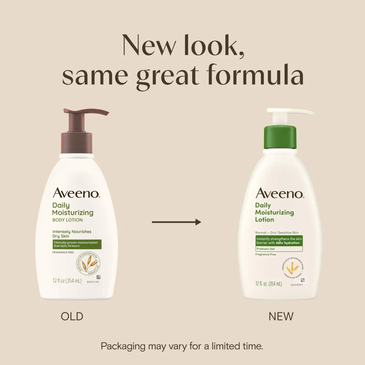 Aveeno Daily Moisturizing Body Lotion with Prebiotic Oat 354ml (12 Fl Oz) | Fragrance-Free for Dry, Sensitive Skin - view 2
