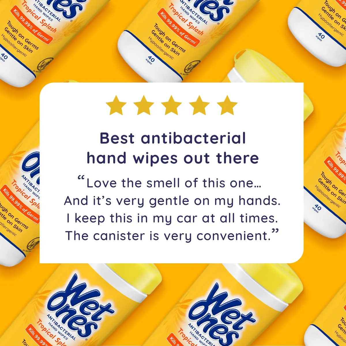 Wet Ones Antibacterial Hand Wipes, Tropical Splash, 40 ct Canister | Kills 99.99% Germs, Hypoallergenic, Aloe, Portable - view 5