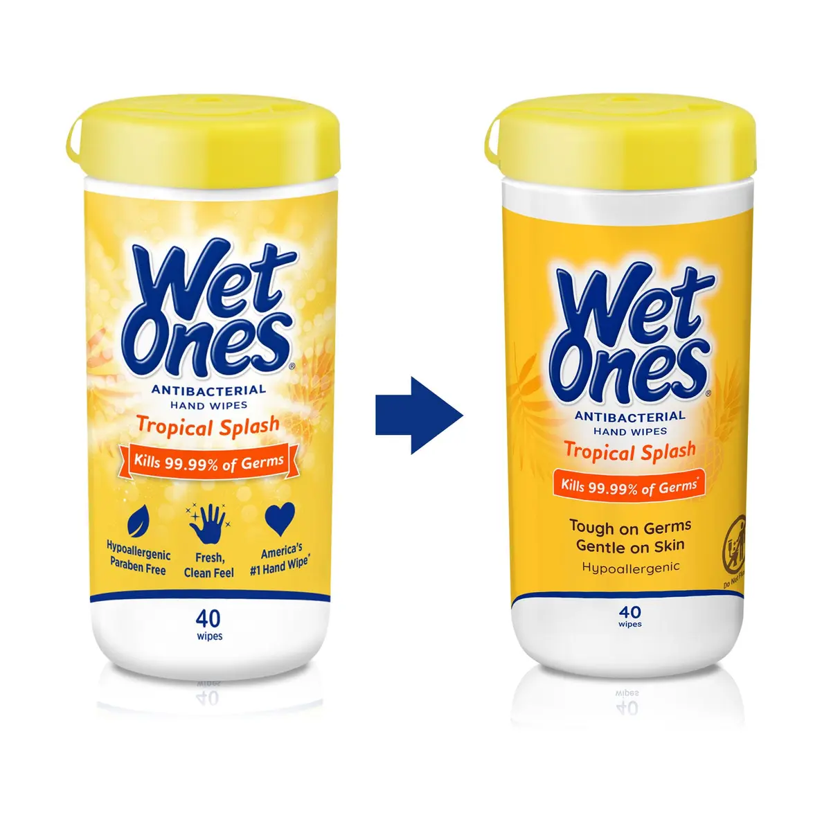 Wet Ones Antibacterial Hand Wipes, Tropical Splash, 40 ct Canister | Kills 99.99% Germs, Hypoallergenic, Aloe, Portable - view 7