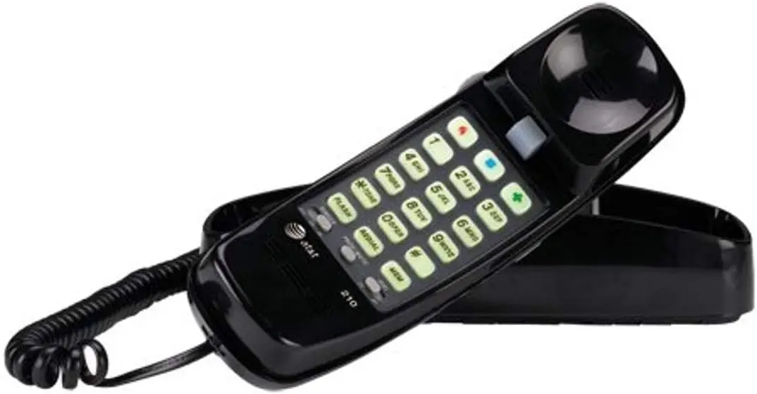 AT&T 210 Basic Trimline Corded Phone | No AC Power Required, Wall-Mountable, Black - main product image