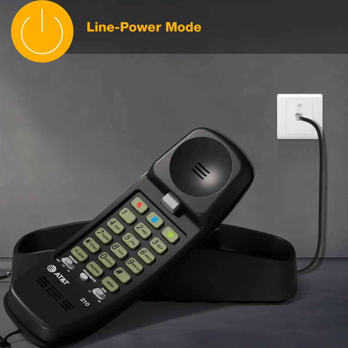 AT&T 210 Basic Trimline Corded Phone | No AC Power Required, Wall-Mountable, Black - view 6