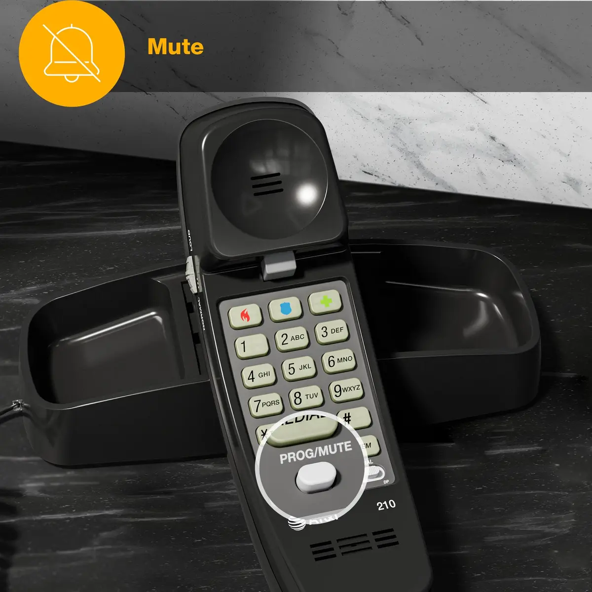 AT&T 210 Basic Trimline Corded Phone | No AC Power Required, Wall-Mountable, Black - view 7