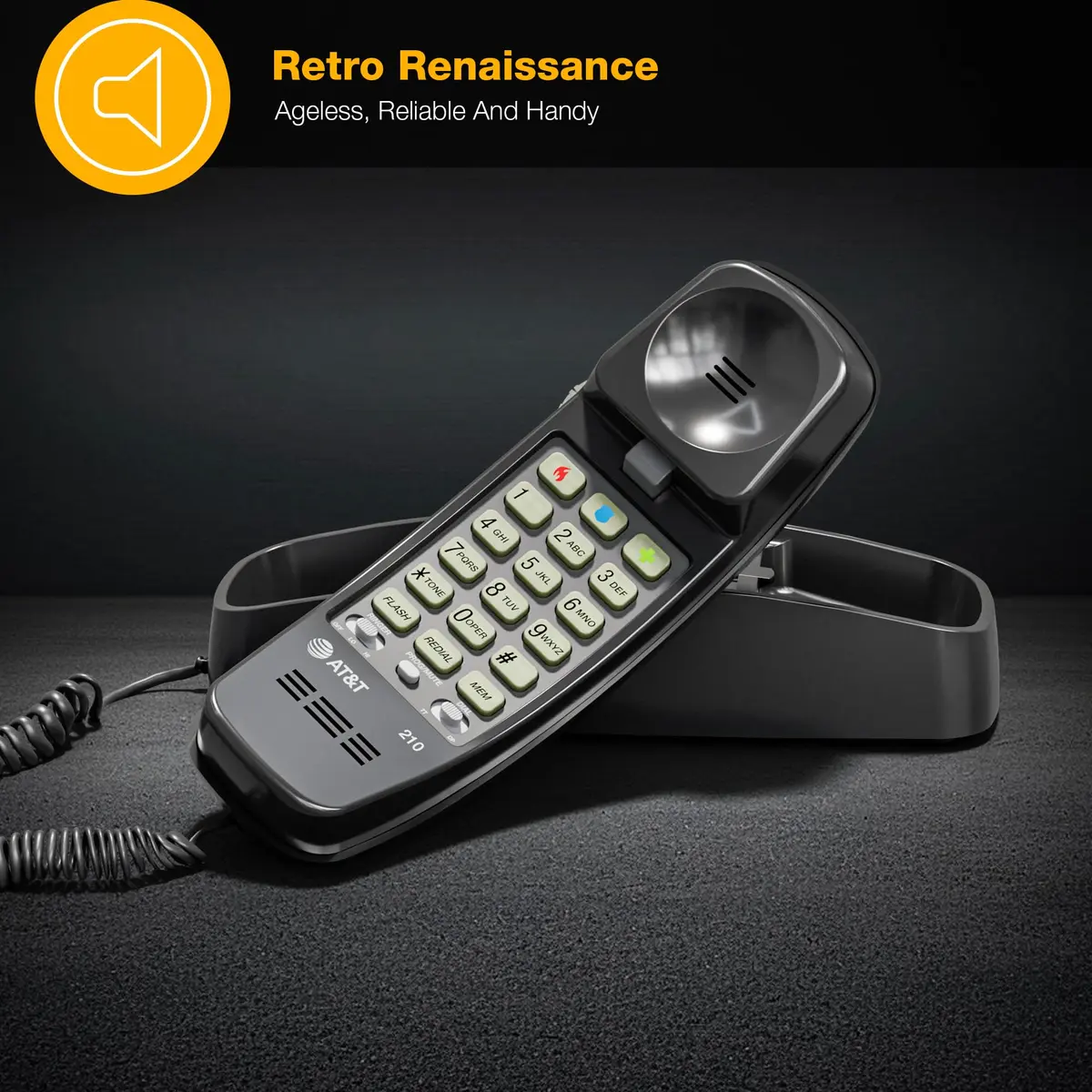 AT&T 210 Basic Trimline Corded Phone | No AC Power Required, Wall-Mountable, Black - view 2
