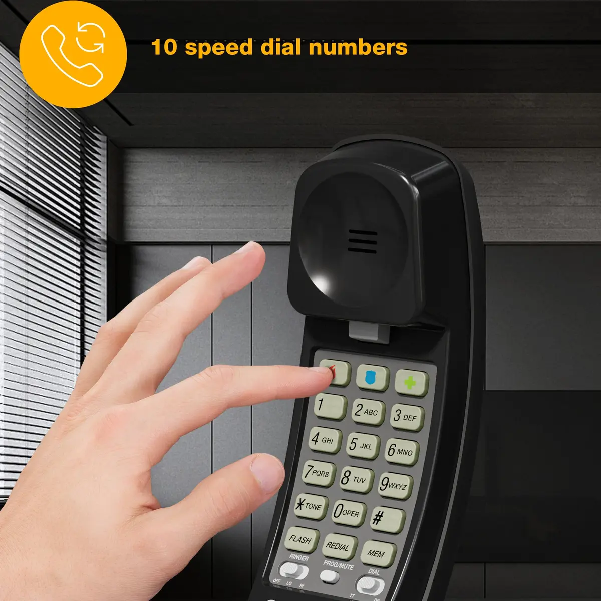 AT&T 210 Basic Trimline Corded Phone | No AC Power Required, Wall-Mountable, Black - view 3