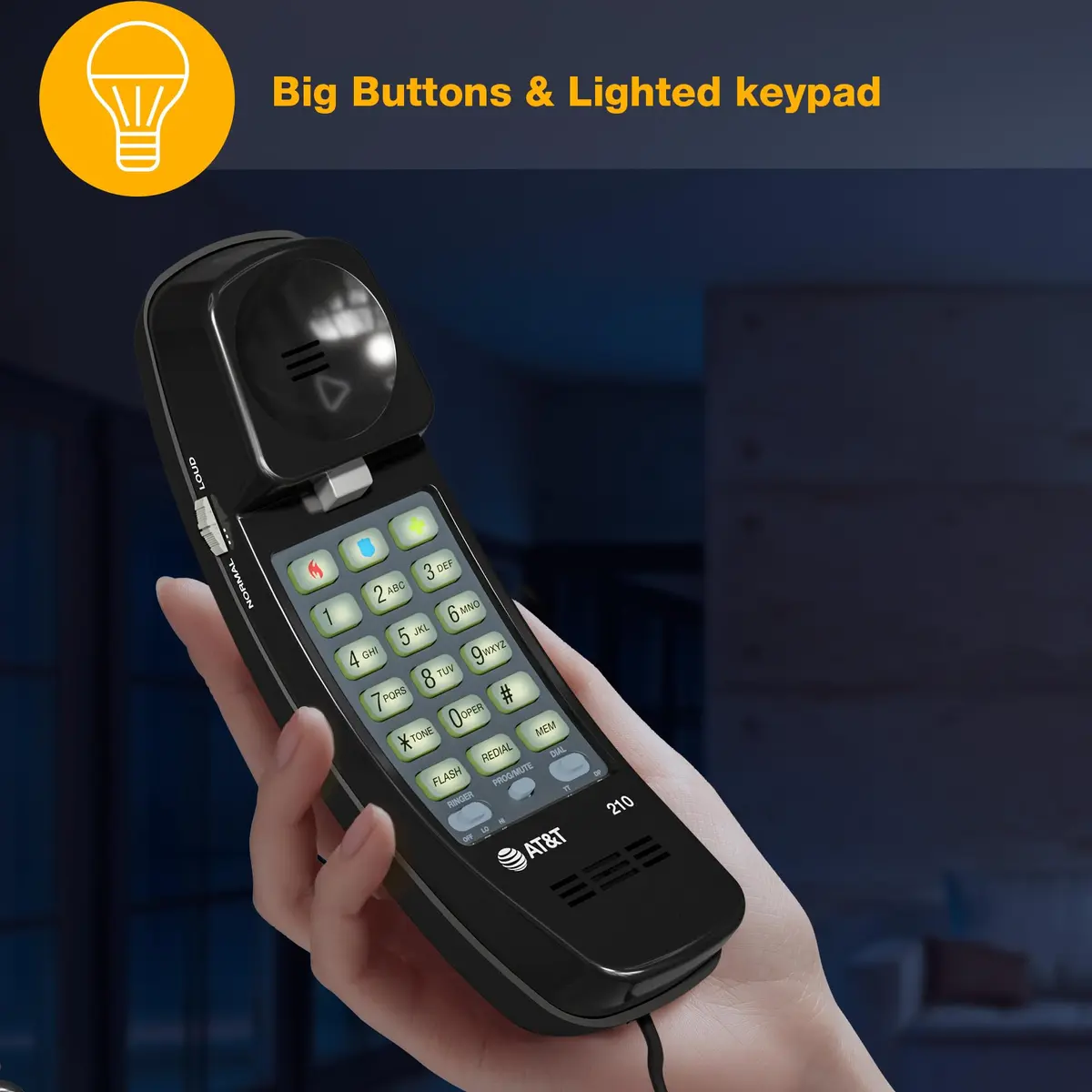 AT&T 210 Basic Trimline Corded Phone | No AC Power Required, Wall-Mountable, Black - view 4