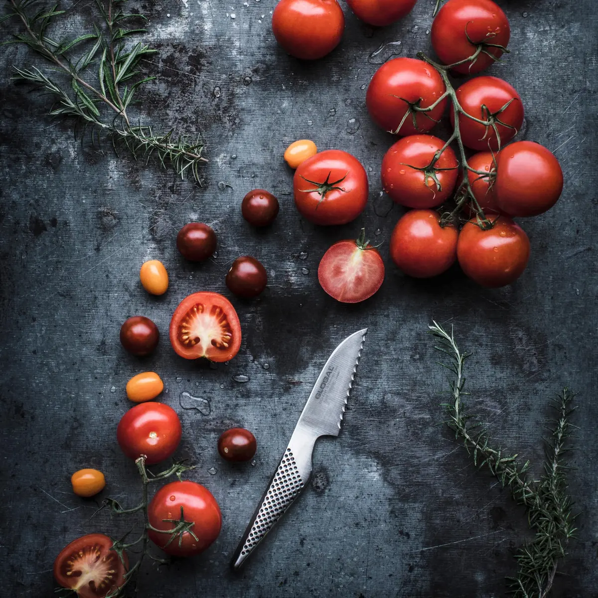 Global GS-9-3 inch, 8cm Serrated Tomato Knife, 3" | Precision serrated blade for delicate fruits - view 5