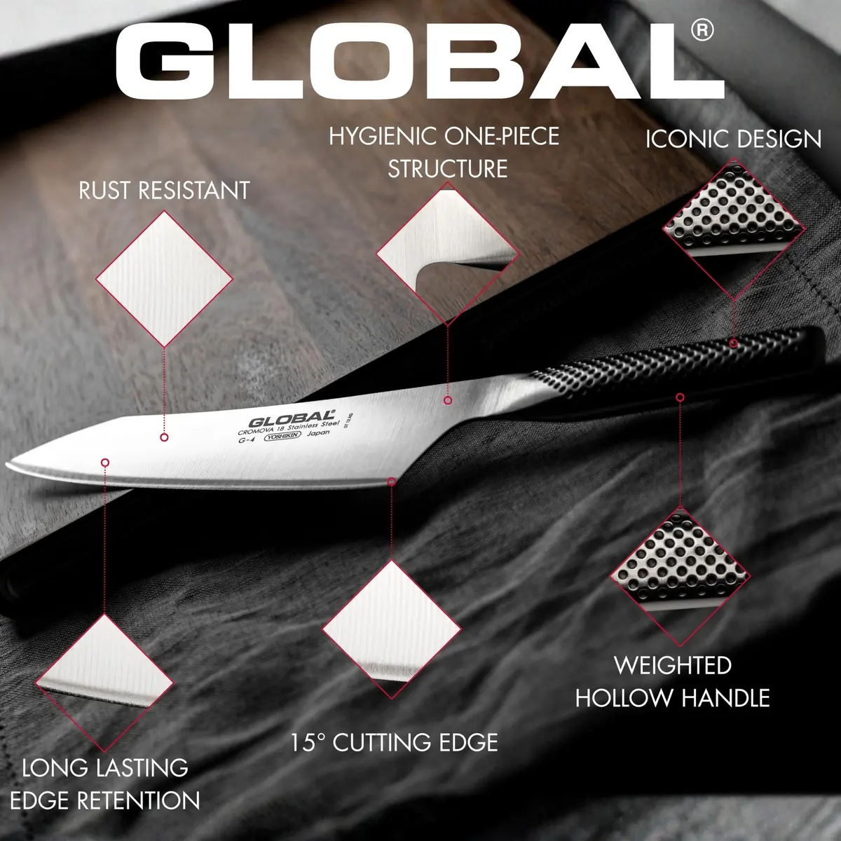 Global GS-9-3 inch, 8cm Serrated Tomato Knife, 3" | Precision serrated blade for delicate fruits - view 6