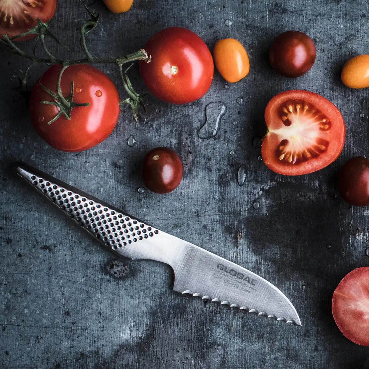 Global GS-9-3 inch, 8cm Serrated Tomato Knife, 3" | Precision serrated blade for delicate fruits - view 2