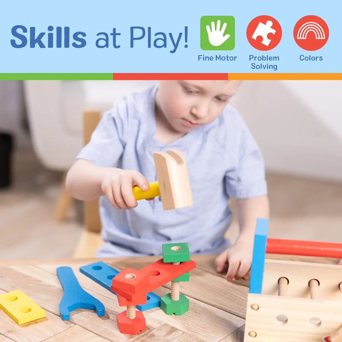 Melissa & Doug Take-Along Tool Kit Wooden Construction Toy (24 pcs) | Bright, Sturdy, Creative Play for Kids 3+ - view 5