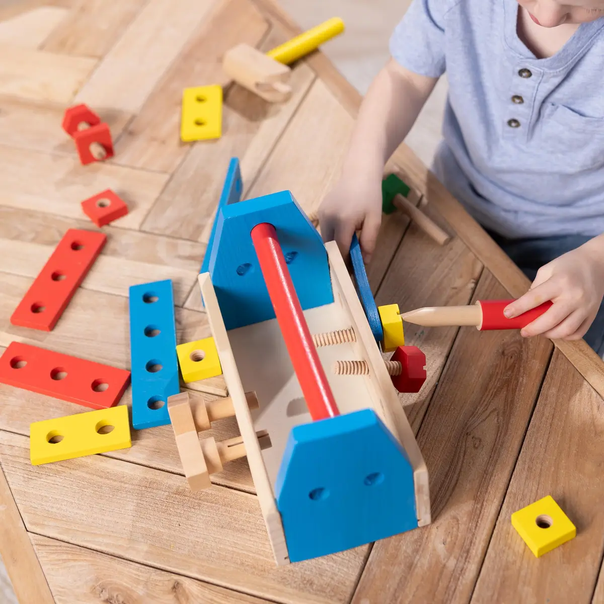 Melissa & Doug Take-Along Tool Kit Wooden Construction Toy (24 pcs) | Bright, Sturdy, Creative Play for Kids 3+ - view 2