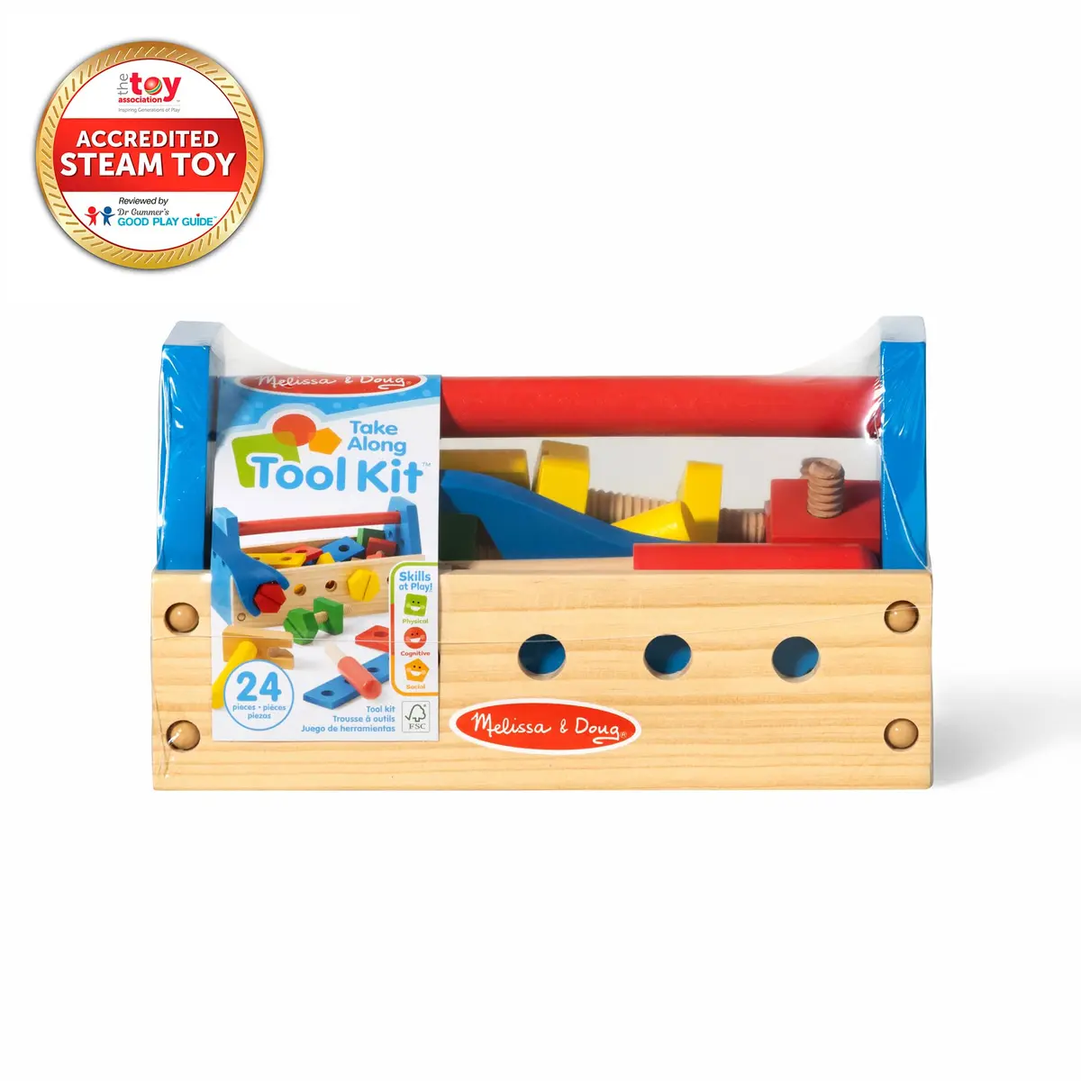 Melissa & Doug Take-Along Tool Kit Wooden Construction Toy (24 pcs) | Bright, Sturdy, Creative Play for Kids 3+ - view 3