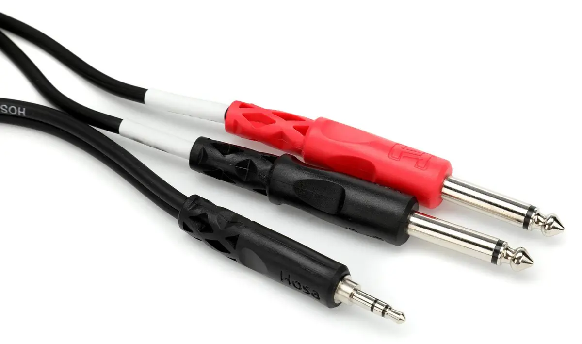 Hosa CMP-153 Stereo Breakout, 3.5 mm TRS to Dual 1/4 Inch TS, 3 Feet | Audio Signal Splitter for Musicians & Engineers - main product image