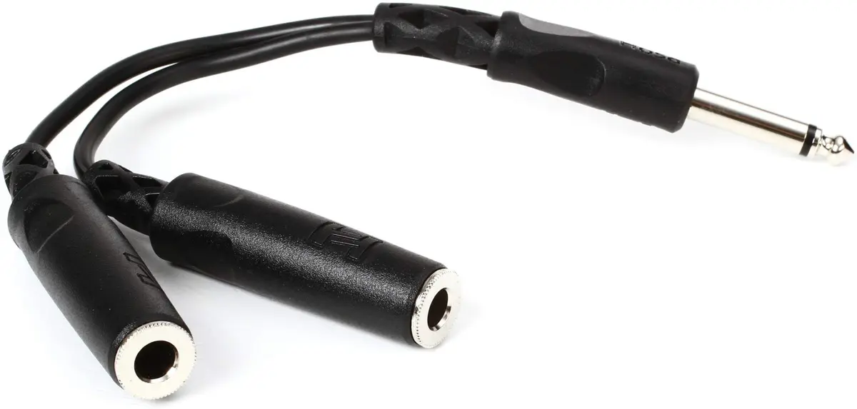 Hosa YPP-111 1/4 Inch TS to Dual 1/4 Inch TSF Y Cable, 15cm (6 Inch) | Splits Mono Signal for Audio Components - main product image