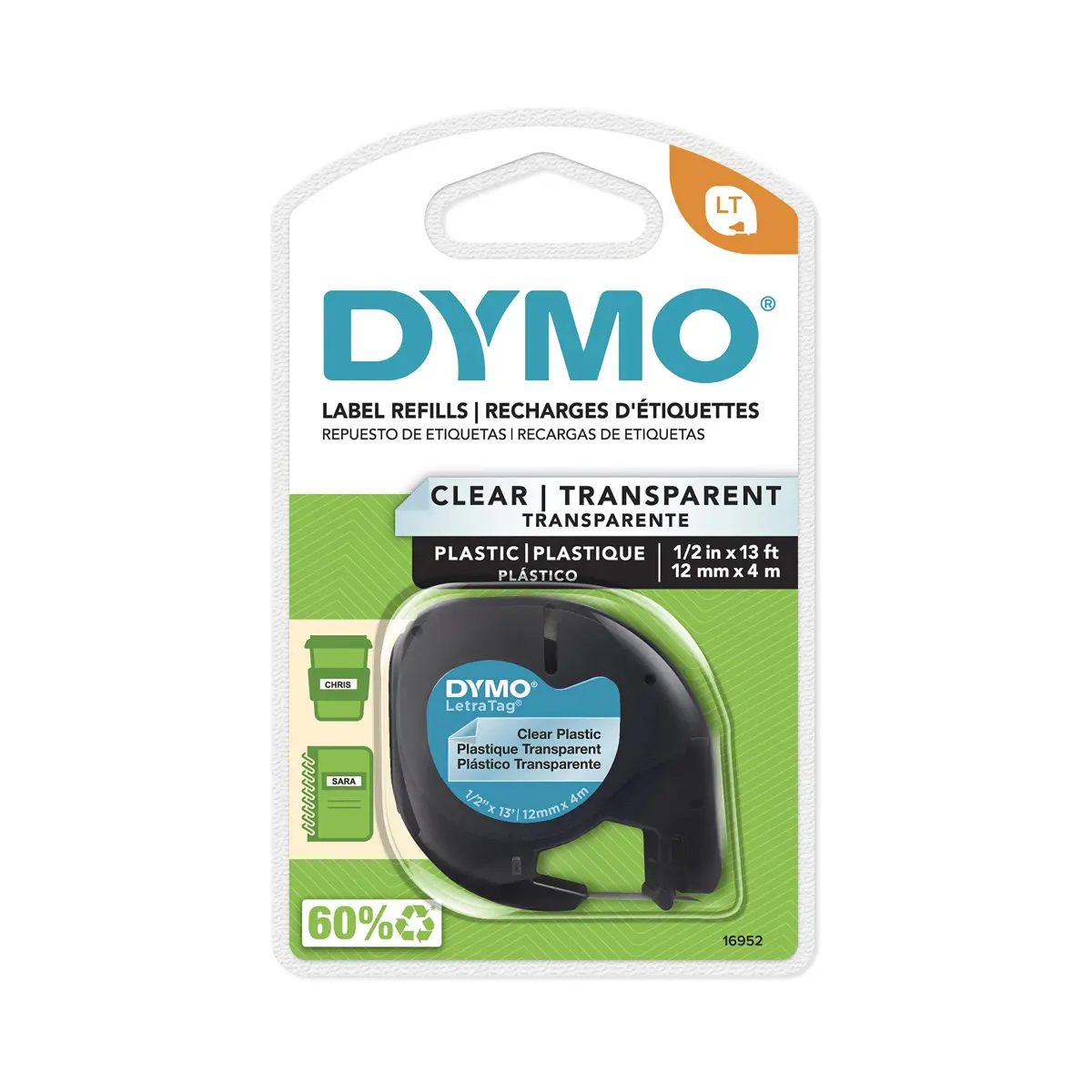 DYMO LetraTag Labeling Tape Black on Clear 12mm (0.47'') x 13' | Authentic USA Import for Label Makers - main product image