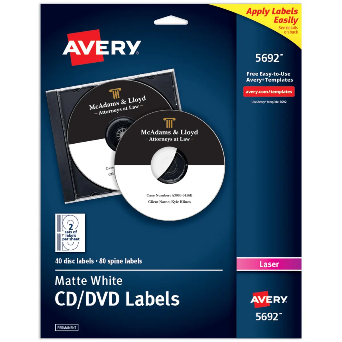 Avery Printable CD Labels, Matte White, Permanent Adhesive, Laser Printable, 40 Labels & 80 Spine Stickers | Professional Media Organization - main product image