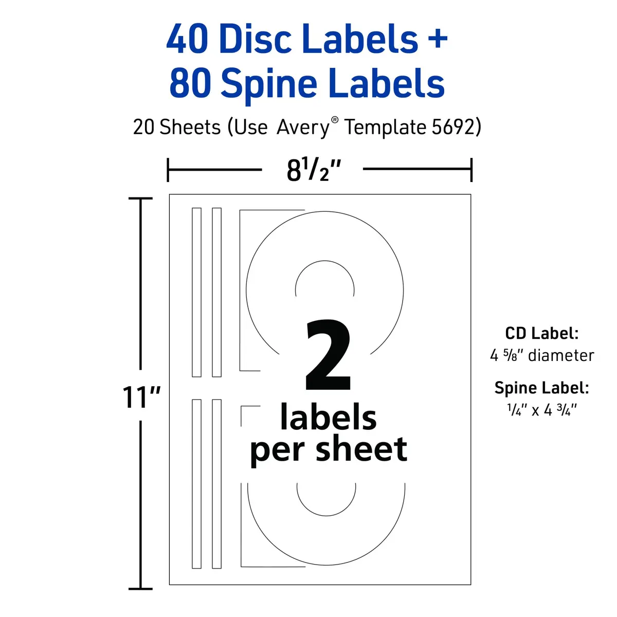 Avery Printable CD Labels, Matte White, Permanent Adhesive, Laser Printable, 40 Labels & 80 Spine Stickers | Professional Media Organization - view 3