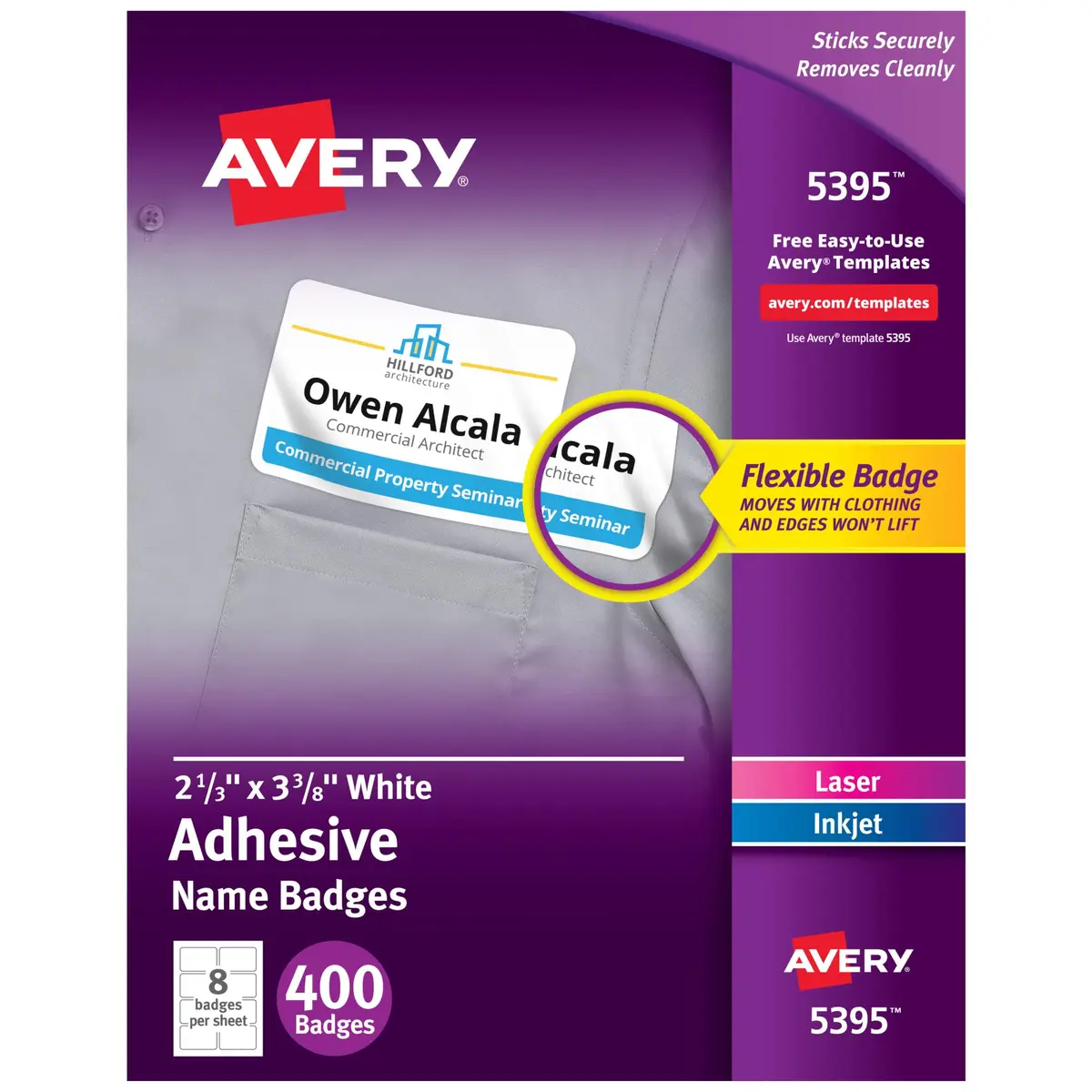 Avery Flexible Printable Name Tags, Matte White, 400 Removable Name Badges (2-1/3" x 3-3/8") | For Laser & Inkjet Printers - main product image