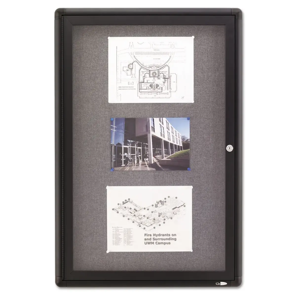 Quartet 24"W x 36"H Enclosed Fabric Bulletin Board | Lockable, Graphite/Gray, 61cm x 91cm - main product image