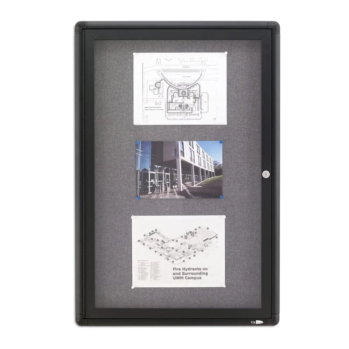 Quartet 24"W x 36"H Enclosed Fabric Bulletin Board | Lockable, Graphite/Gray, 61cm x 91cm - view 2