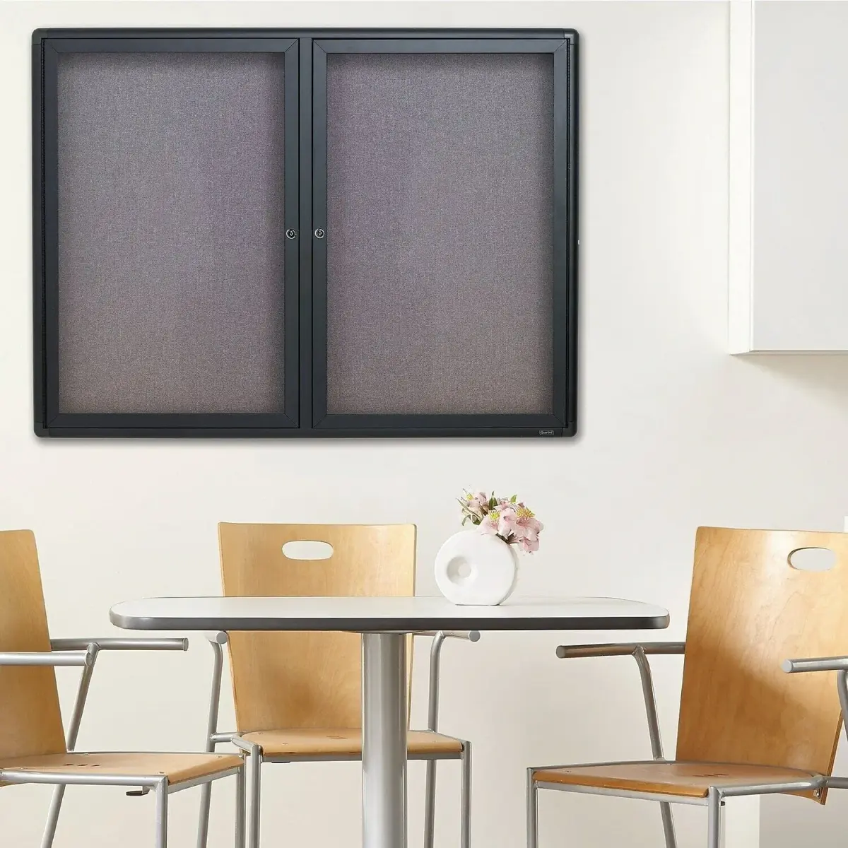Quartet Enclosed Fabric Bulletin Board 132cm x 102cm (4' x 3') | Lockable Doors, Graphite Frame - view 2