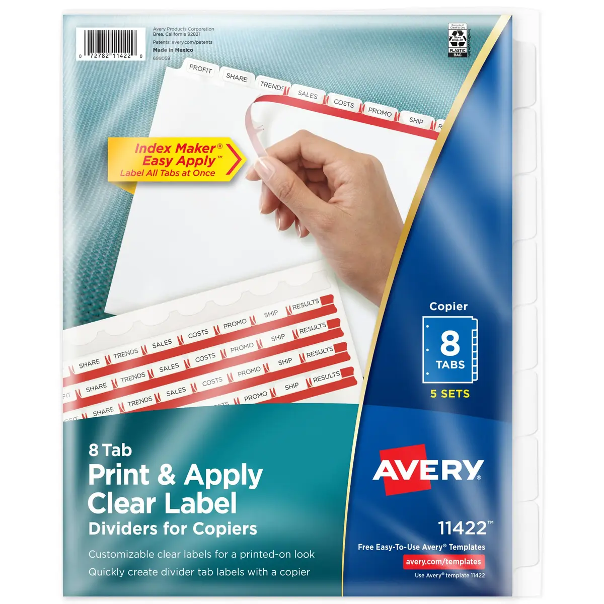 Avery Index Maker Clear Label Dividers, 8-Tab, White, 5 Sets | Print & Apply Labels for 3-Ring Binders - main product image