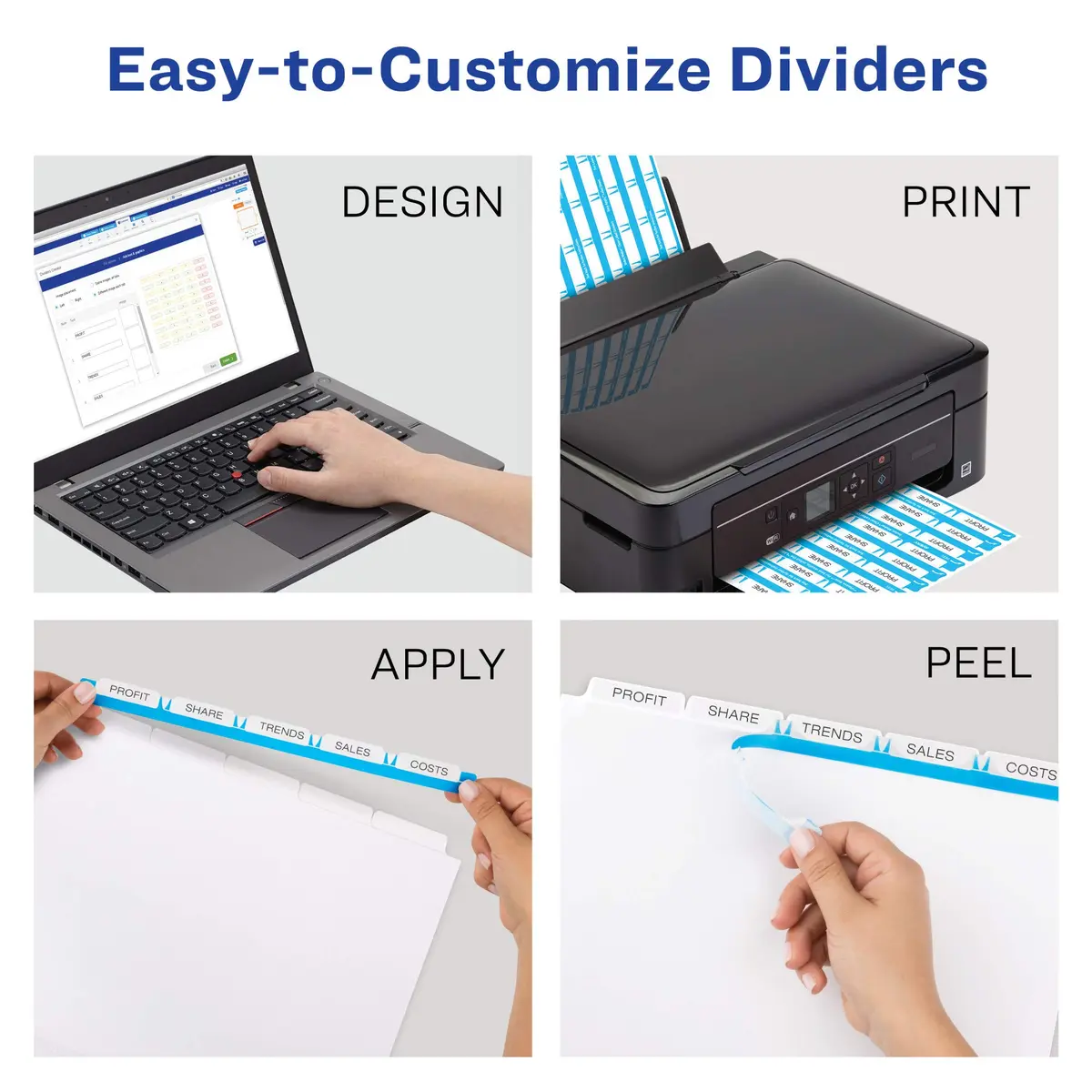 Avery 5 Tab Plastic Dividers for 3 Ring Binder | Customizable Frosted White Tabs, Easy Print & Apply, 1 Set (11449) - view 3