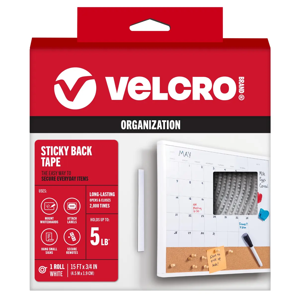 VELCRO Brand Sticky Back Hook and Loop Fasteners 15 Ft Tape Roll | Strong Adhesive for Home & Office - main product image