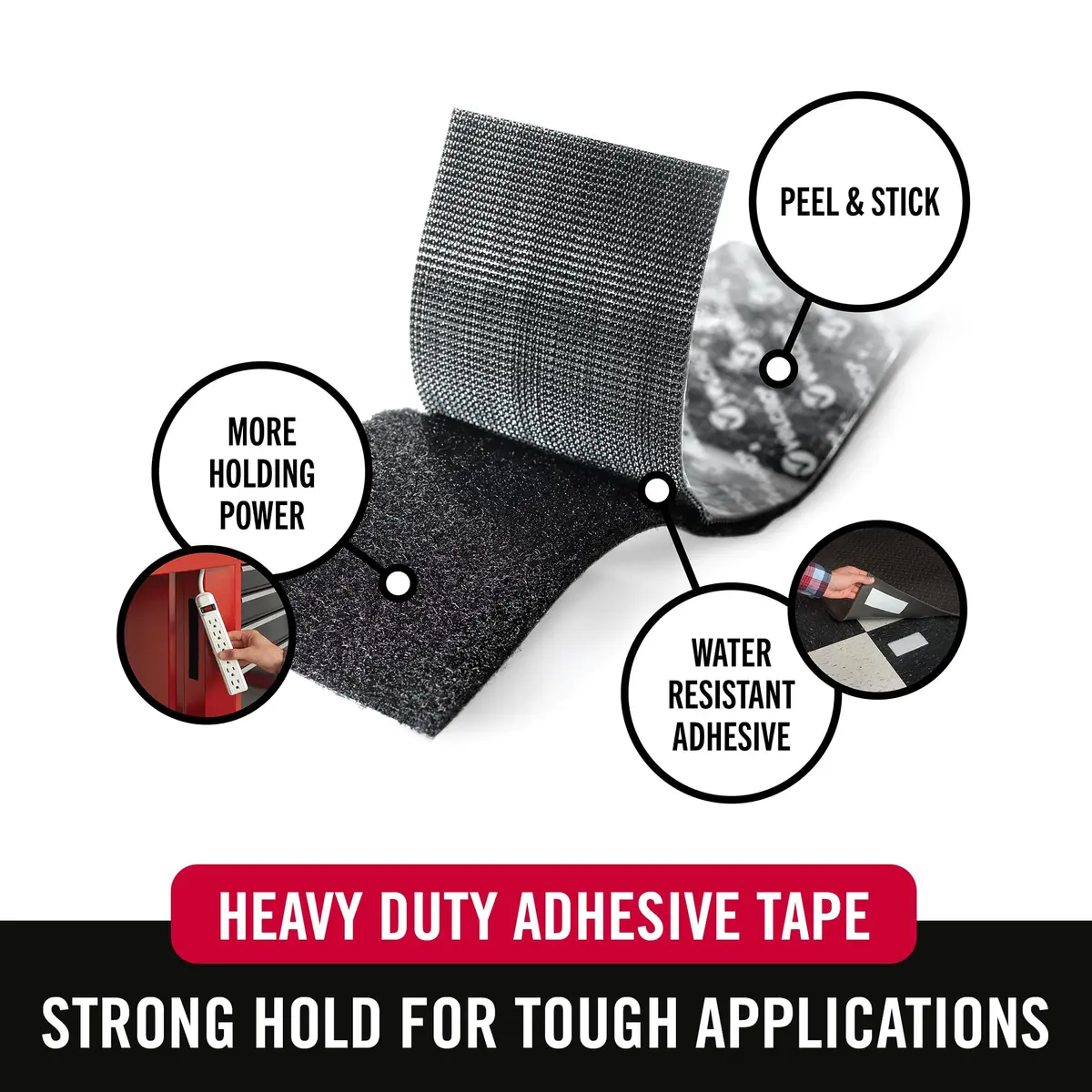 VELCRO Brand Industrial Strength Tape, Black, 2in x 4ft Roll | Heavy-Duty Water-Resistant Fastener - view 2