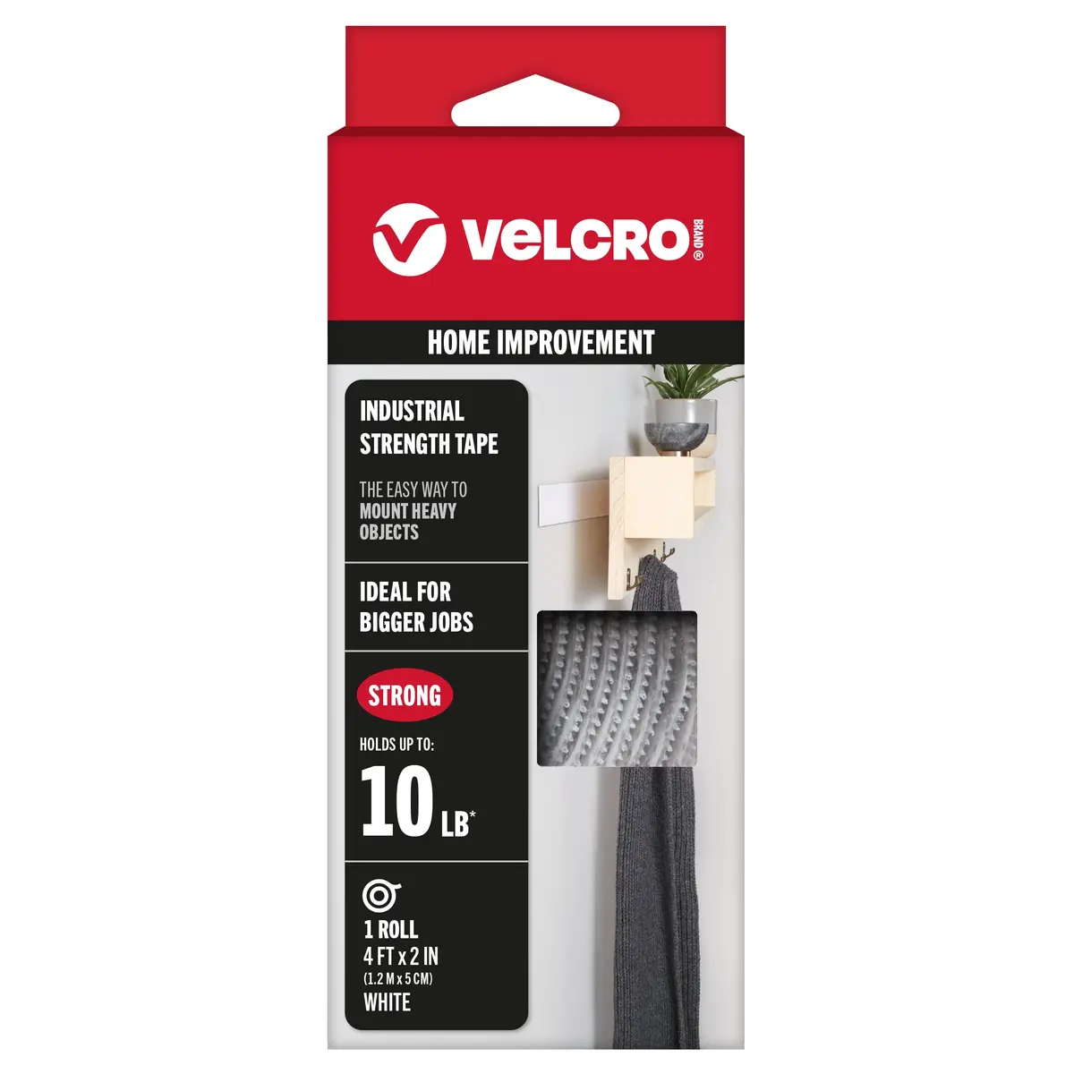 VELCRO Brand Industrial Strength Hook and Loop Tape, White, 2in x 4ft Roll | Holds up to 10 lbs - main product image