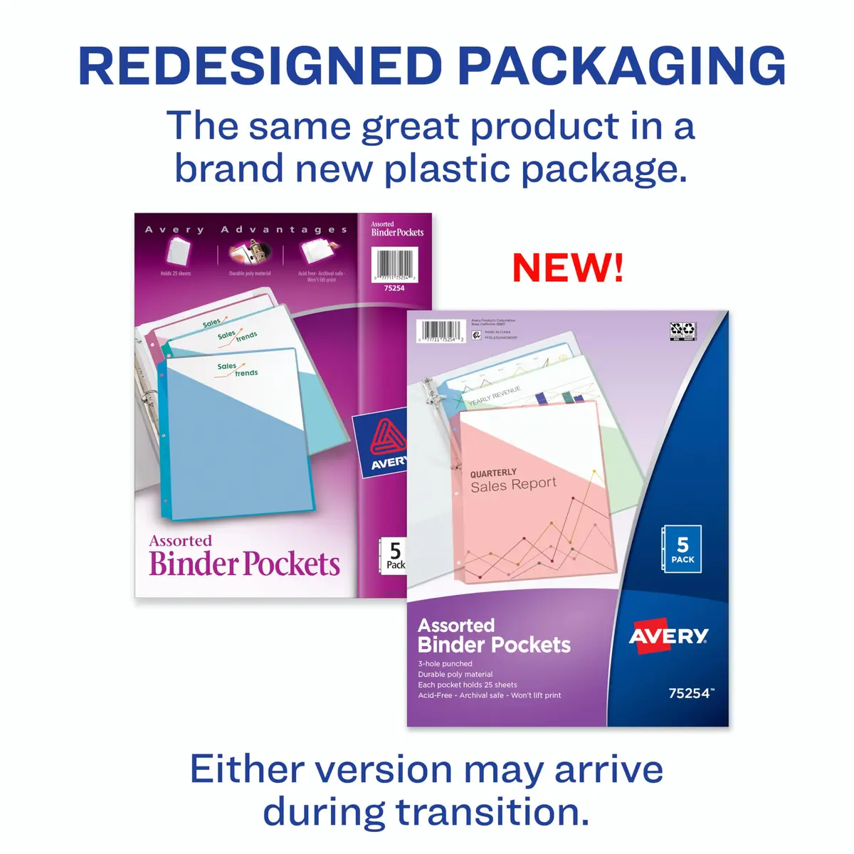 Avery Binder Pockets for 3 Ring Binders, Assorted Colors | Archival-Safe, Fits 8.5" x 11" Documents, 5 Pack - view 2