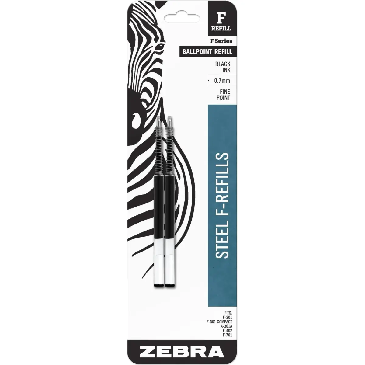Zebra Pen F-Refill Ballpoint Pen Refills 0.7mm Fine Point Black Ink, 2-Pack | Smooth Ink Flow for Students & Professionals - main product image