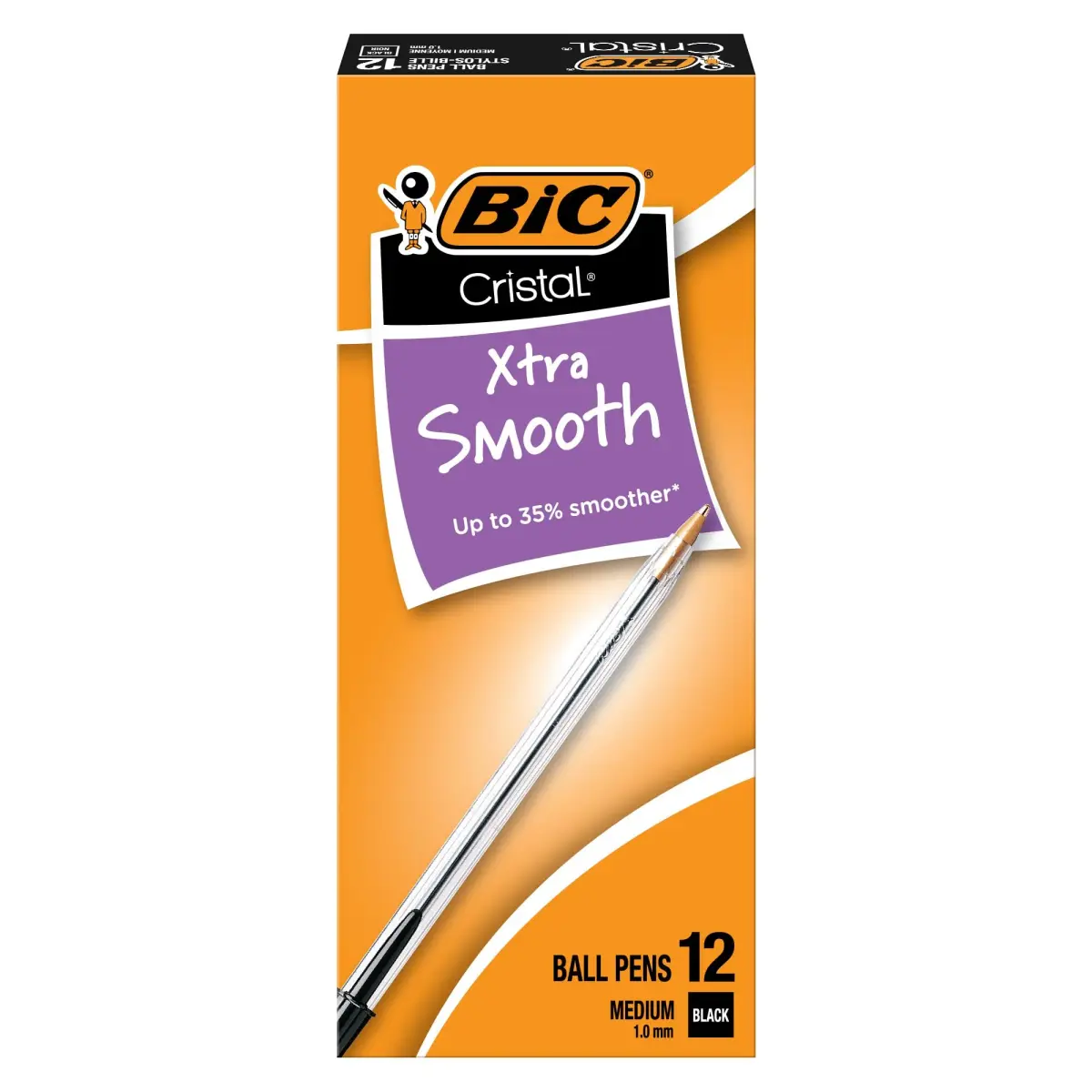BIC Cristal Xtra Smooth Black Ballpoint Pens, Medium Point, 12-Count Pack | Smooth Ink Flow - main product image