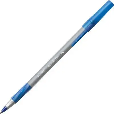 BIC Round Stic Grip Xtra Comfort Blue Ballpoint Pens, Medium Point (1.2mm), 12-Count Pack | Smooth Ink Flow - view 3