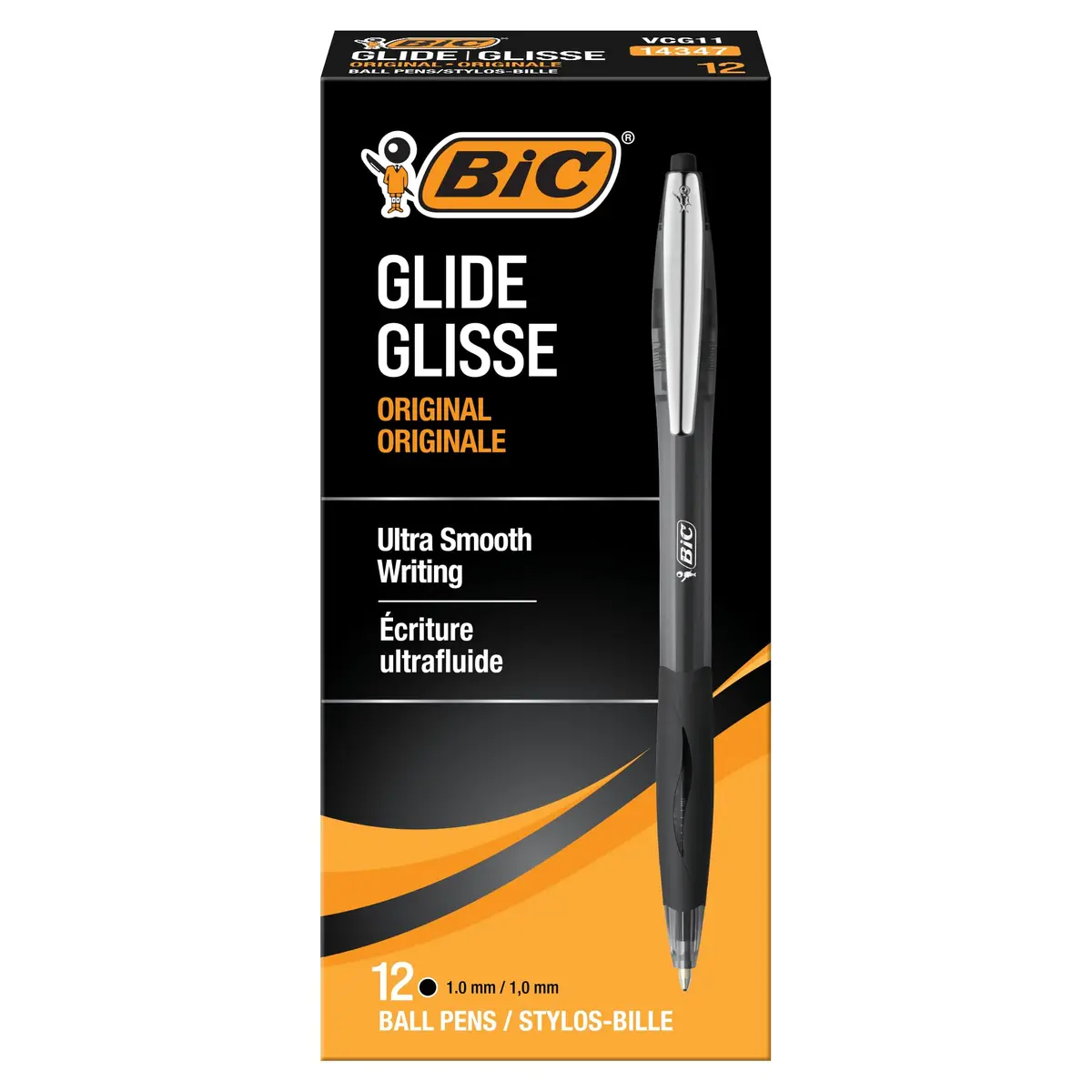 BIC Glide Black Retractable Ballpoint Pens 12 Pack | Medium Point, Smooth Writing, Comfortable Rubber Grip - main product image