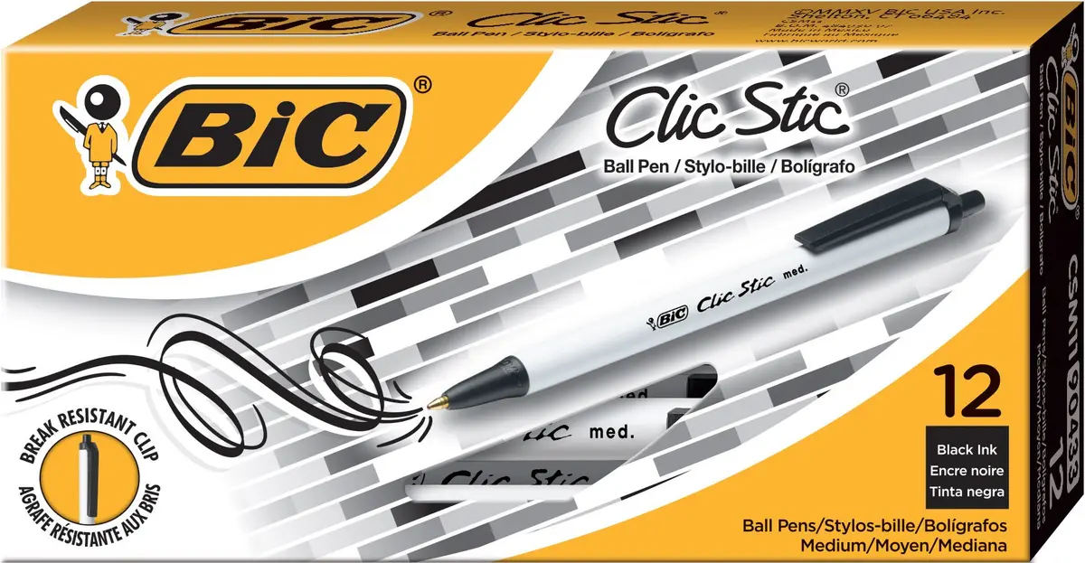 BIC Clic Stic Retractable Ballpoint Pens, Medium Point 1.0mm, Black Ink, 12-Count Pack | Smooth Ink Flow for Students & Office - view 2
