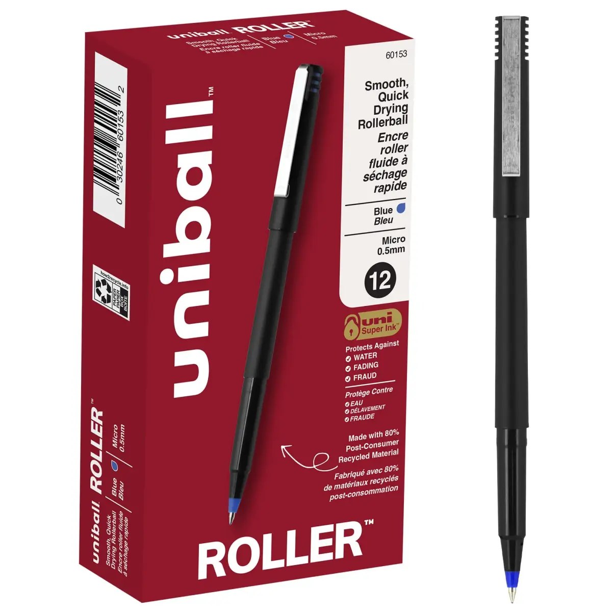 Uni-Ball Roller Rollerball Pens Micro Point (0.5mm) Blue 12-Pack | Smooth Ink Flow & Fade-Resistant - main product image