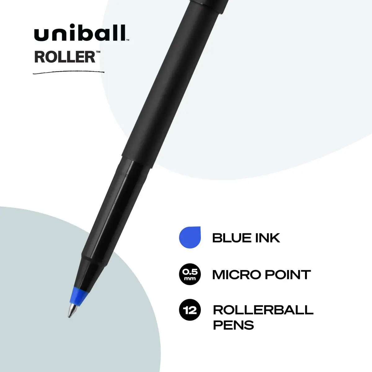 Uni-Ball Roller Rollerball Pens Micro Point (0.5mm) Blue 12-Pack | Smooth Ink Flow & Fade-Resistant - view 3