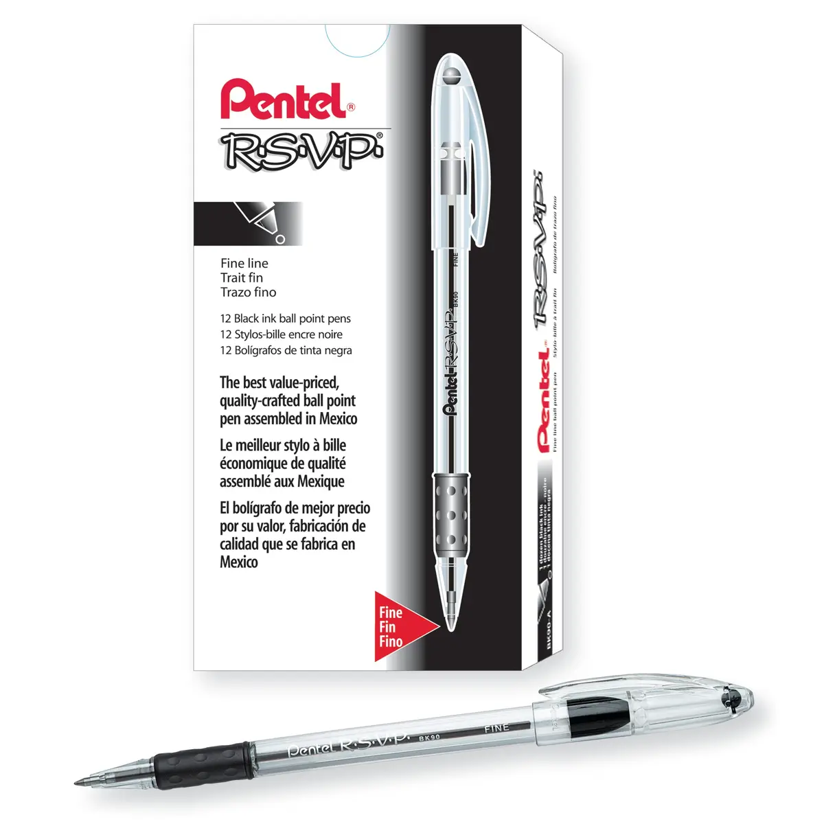 Pentel RSVP Ballpoint Pen, Fine Line, 0.7mm, Black Ink | Durable, Comfortable & Long-Lasting - main product image