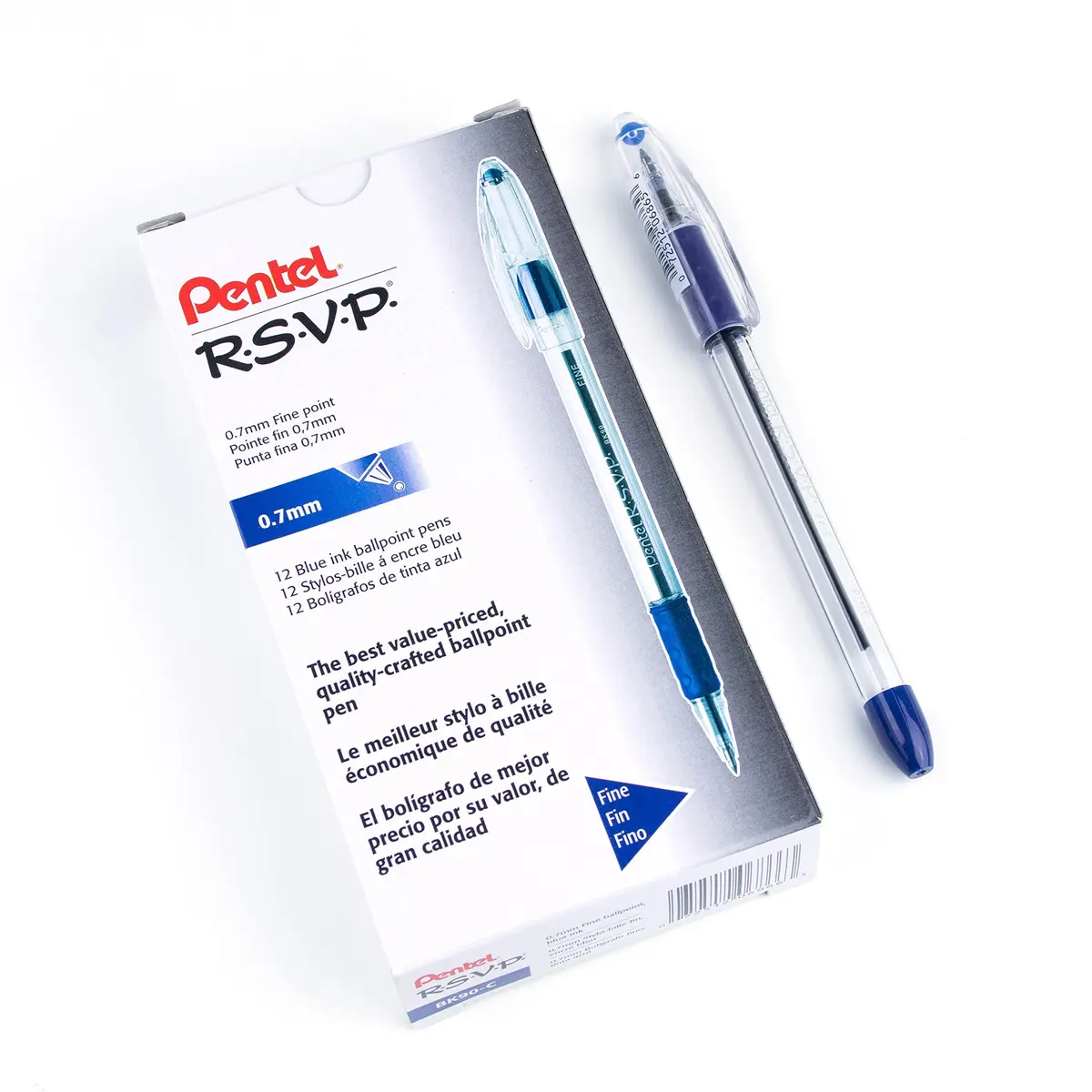 Pentel RSVP Ballpoint Pen, (0.7mm) Fine Line, Blue Ink | Long-lasting, USA-imported pen for extended writing - main product image