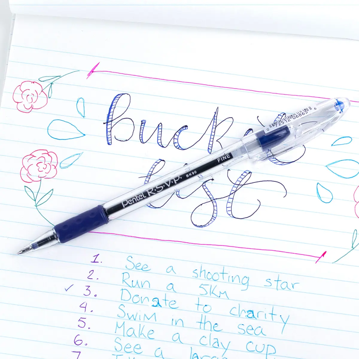 Pentel RSVP Ballpoint Pen, (0.7mm) Fine Line, Blue Ink | Long-lasting, USA-imported pen for extended writing - view 7