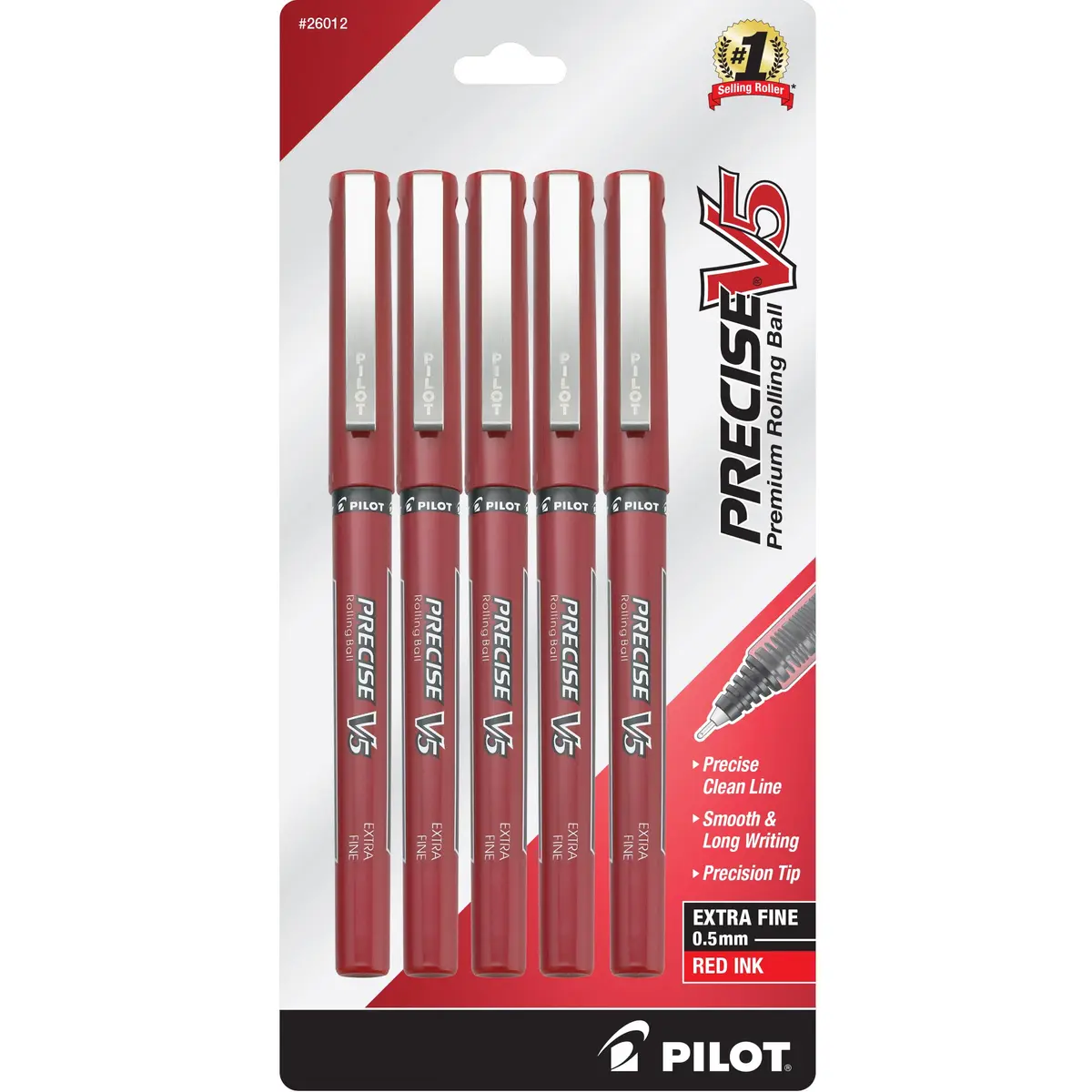 Pilot Precise V5 Rollerball Pen 0.5mm Extra Fine Point Red Pack of 5 | Smooth, Precise & Fade-Resistant - main product image