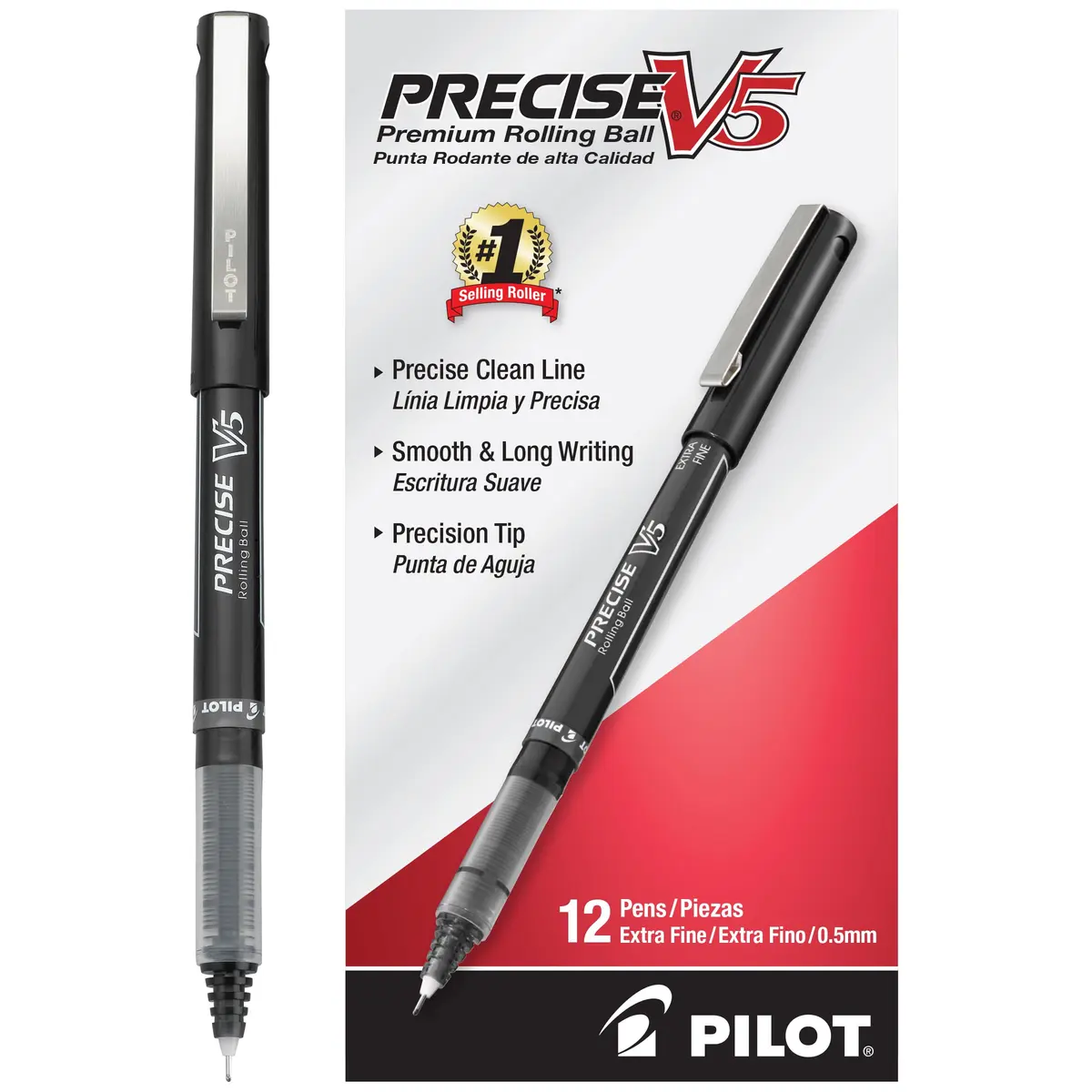 PILOT Precise V5 Rollerball Pens, Extra Fine Point 0.5 mm Black, Pack of 12 | Smooth Writing, Fade-Resistant Ink - main product image