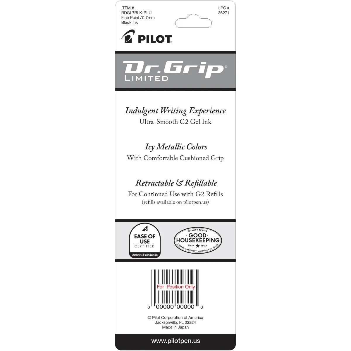 PILOT Dr. Grip Limited Gel Pen, Black Ink, Fine Point 0.7mm | Ergonomic Writing Instrument - view 2