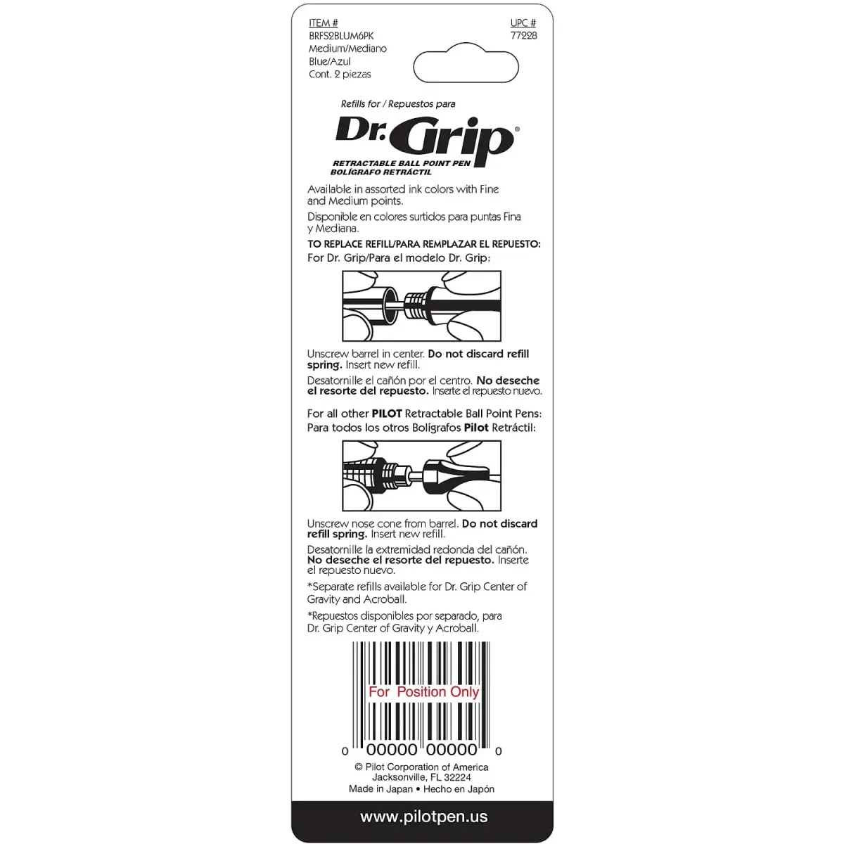 PILOT Dr. Grip Ballpoint Pen Refills Blue Ink, Medium Point, 2-Pack | Smooth Writing & Ergonomic Comfort - view 5