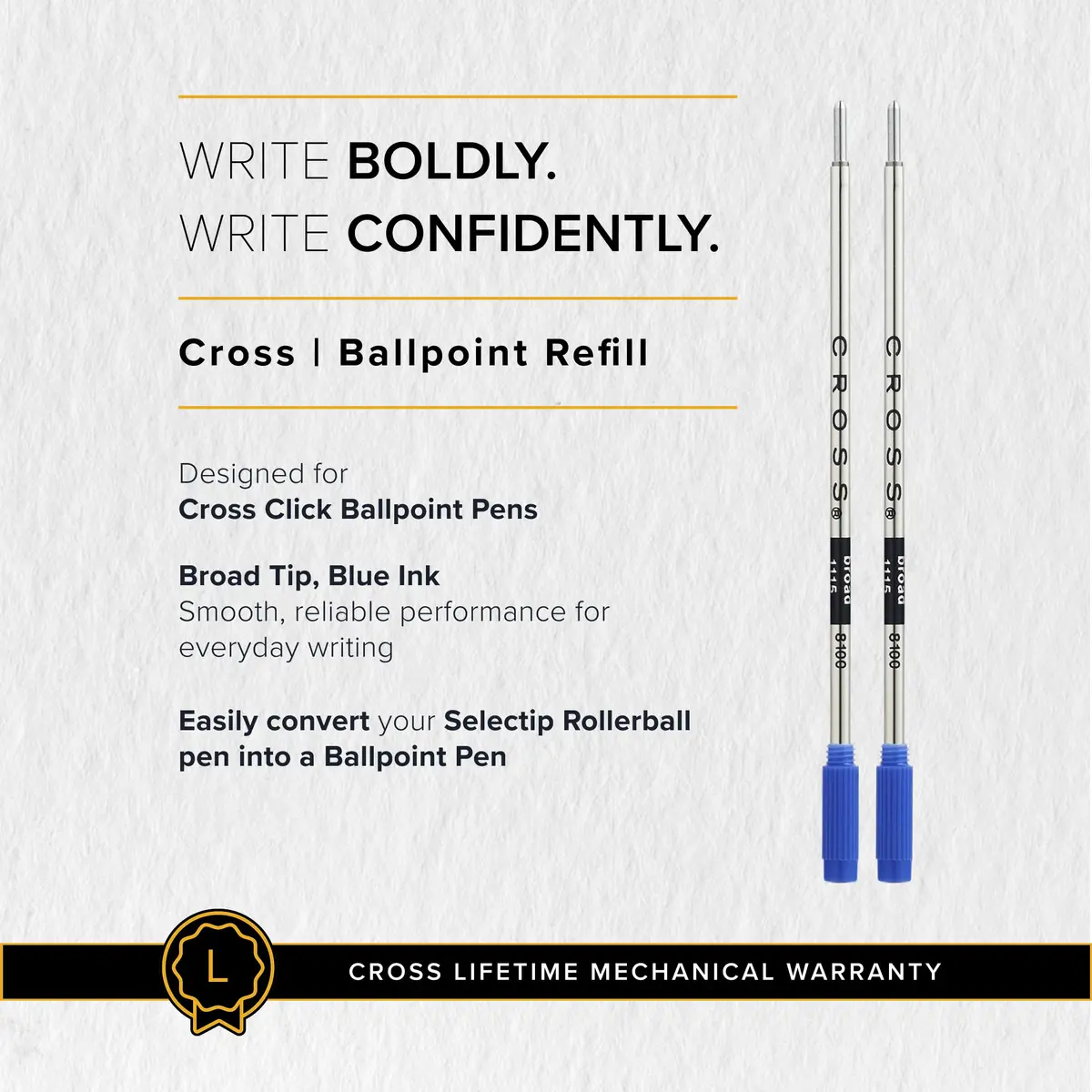 Cross Blue Ballpoint Pen Refill, Broad Point, 2-Pack Refill Set | Writes 1 Mile - view 6