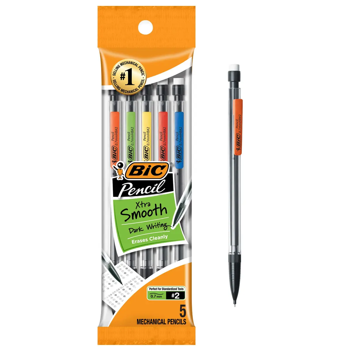 BIC Xtra-Smooth Mechanical Pencils with Erasers 5 Pack | Smudge-Free No Sharpening - main product image