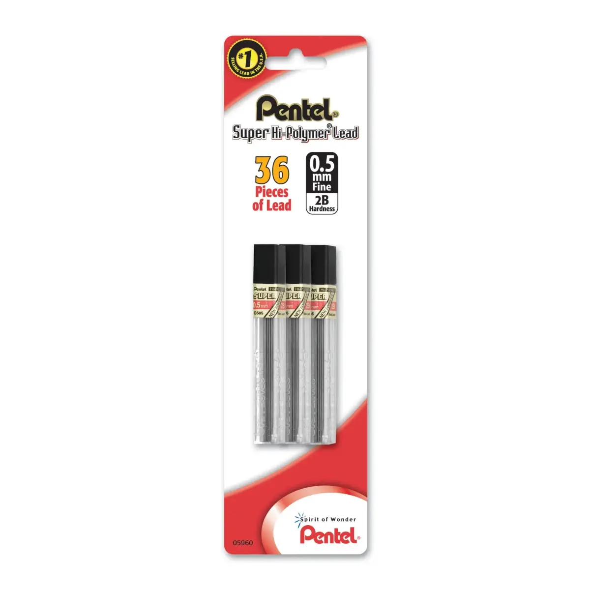Pentel Super Hi-Polymer Lead Refill 0.5mm 2B | 36 Pieces (12 Count x 3 Tubes) - main product image