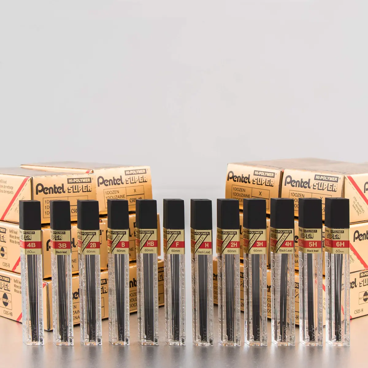 Pentel Super Hi-Polymer Lead Refill 0.5mm 2B | 36 Pieces (12 Count x 3 Tubes) - view 2