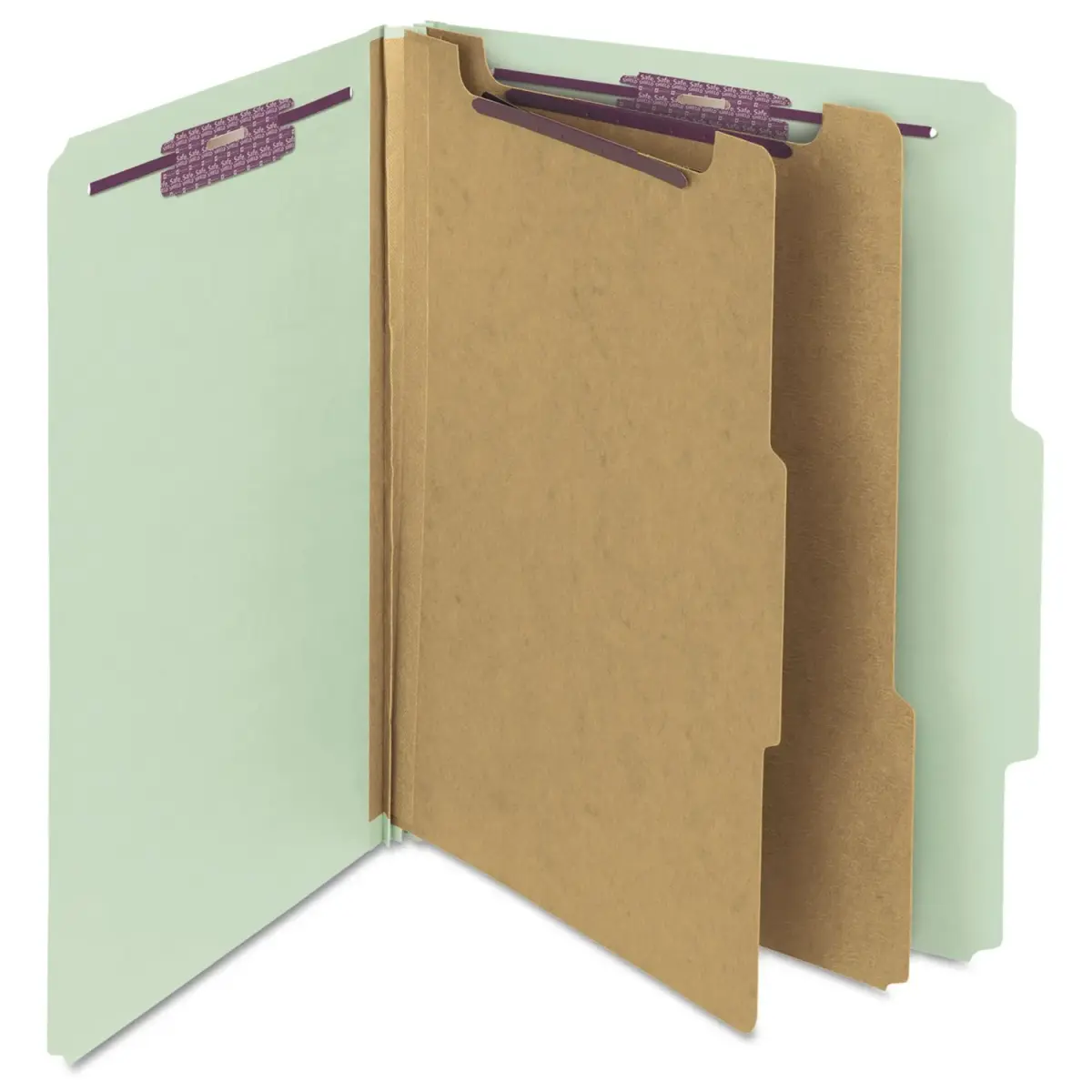 Smead Pressboard Classification File Folder with SafeSHIELD Fasteners, 2 Dividers, 2" Expansion, Letter Size, Gray/Green, 10 per Box | 25 pt. Pressboard - view 2