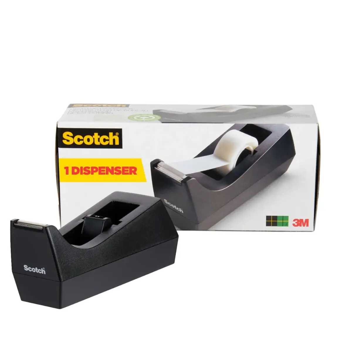 Scotch Classic Desktop Tape Dispenser Black 2.7 in. x 2.7 in. x 6.4 in. | Weighted Base for One-Handed Use - main product image